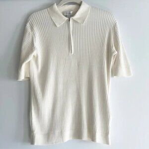 COS Cream Silk and Cotton Ribbed Neck Zip Collared Sweater Top Size Medium NWT